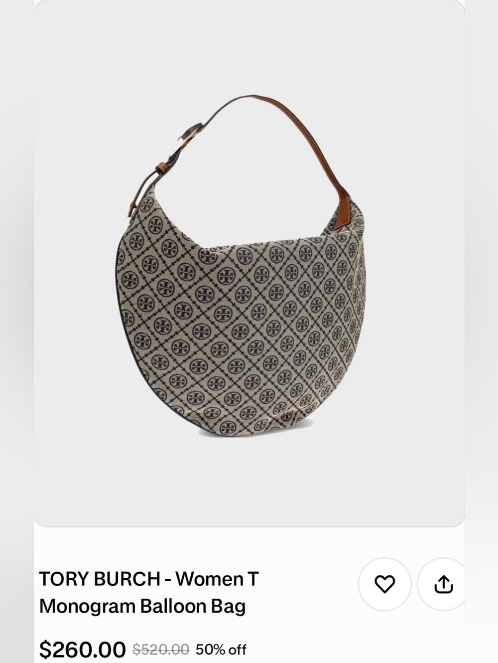 Tory Burch Tan and Navy T Monogram Hobo Shoulder Bag